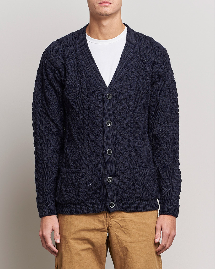 Herre | Best of British | Howlin' | Cable Knitted Wool Cardigan Navy