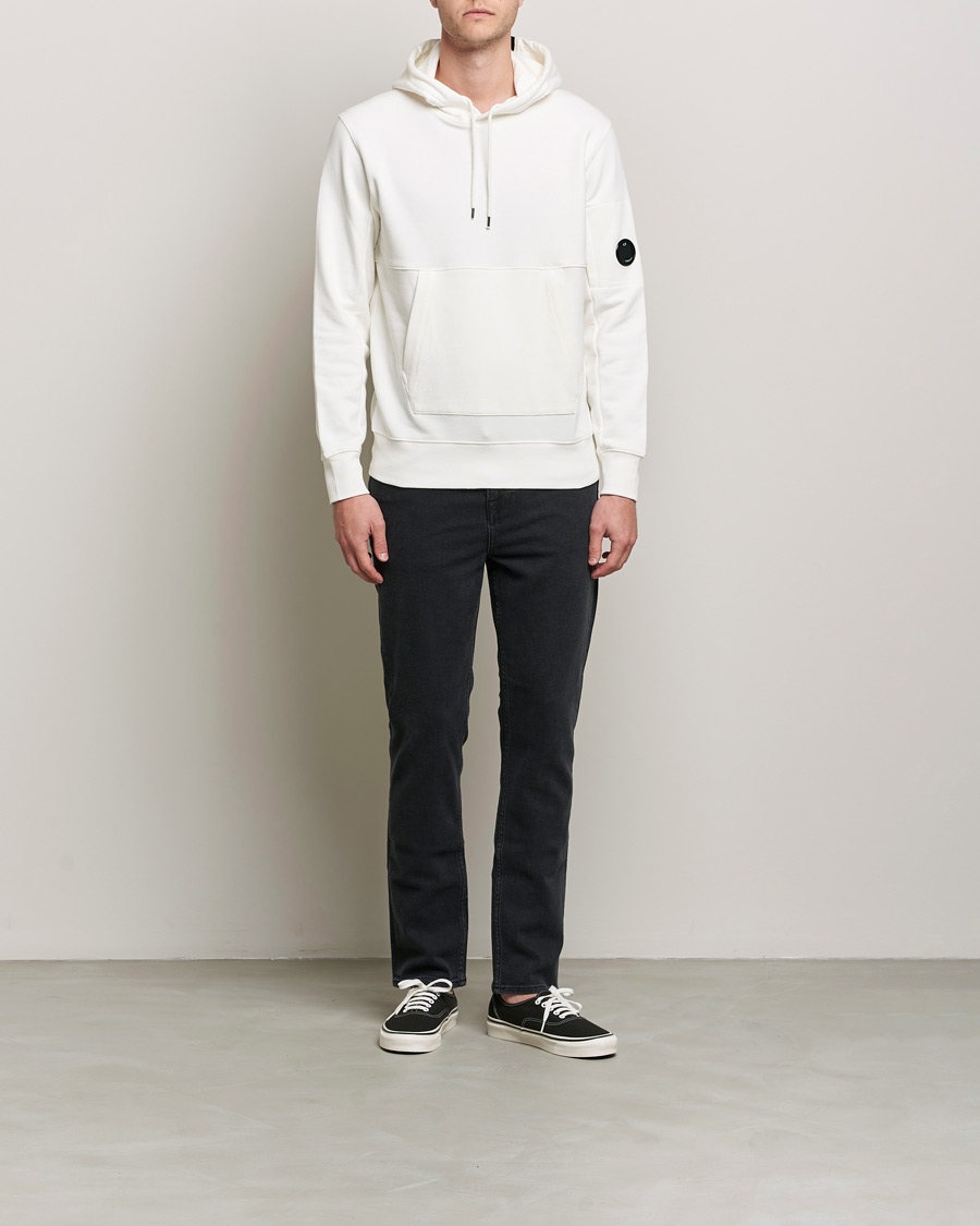 Herre | Hettegensere | C.P. Company | Diagonal Raised Fleece Hooded Lens Sweatshirt White