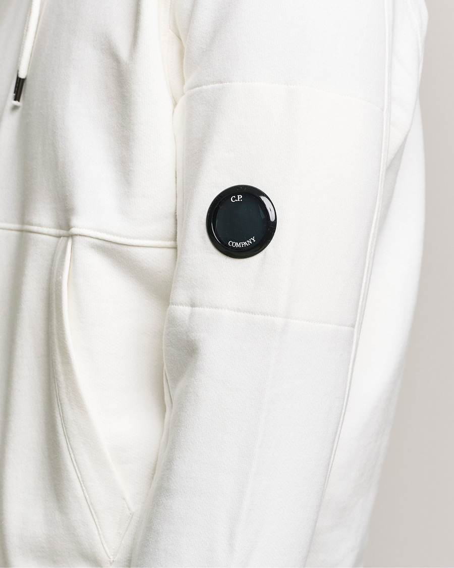 Herre | Gensere | C.P. Company | Diagonal Raised Fleece Hooded Lens Sweatshirt White