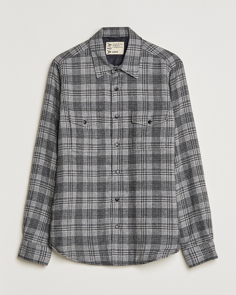 Herre | Jakker | Aspesi | Padded Wool Overshirt Grey Check