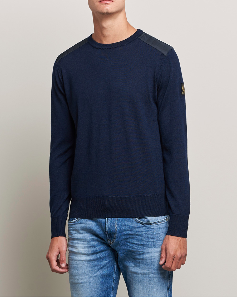 Herre | Gensere | Belstaff | Kerrigan Crew Neck Merino Sweatshirt Washed Navy