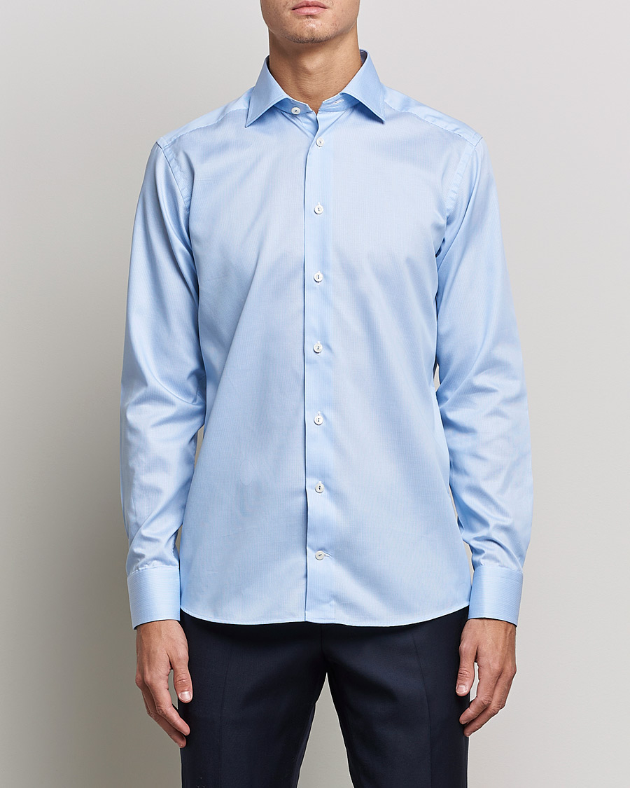 Herre | Skjorter | Eton | Striped Fine Twill Slim Shirt Mid Blue