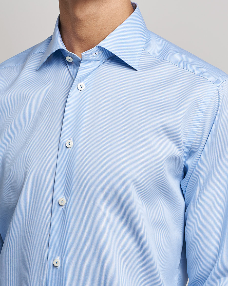 Herre | Skjorter | Eton | Striped Fine Twill Slim Shirt Mid Blue
