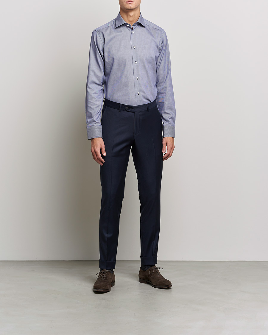 Herre | Wardrobe basics | Eton | Striped Fine Twill Slim Shirt Navy Blue