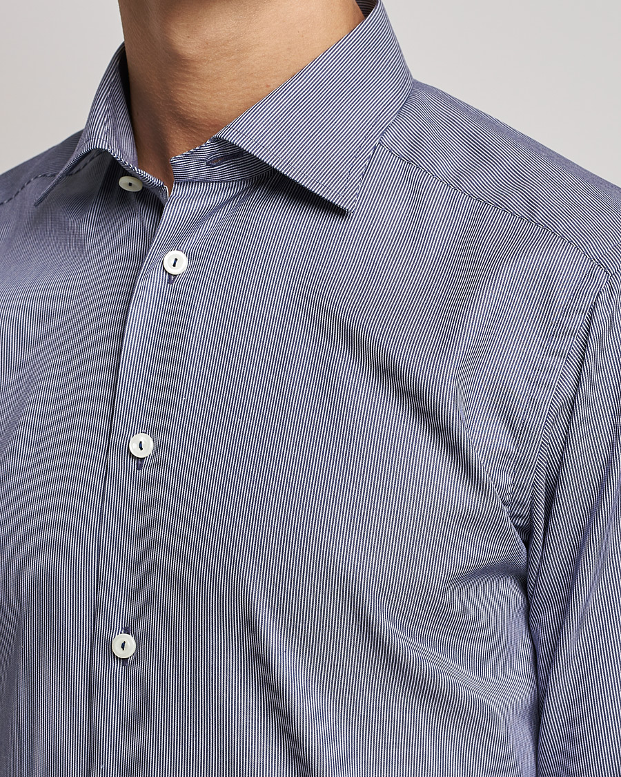 Herre | Skjorter | Eton | Striped Fine Twill Slim Shirt Navy Blue