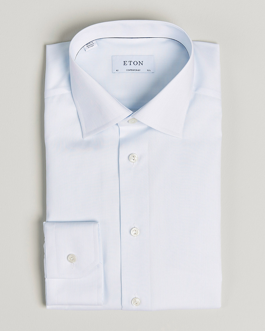 Herre |  | Eton | Hair line Striped Contemporary Twill Shirt Light Blue
