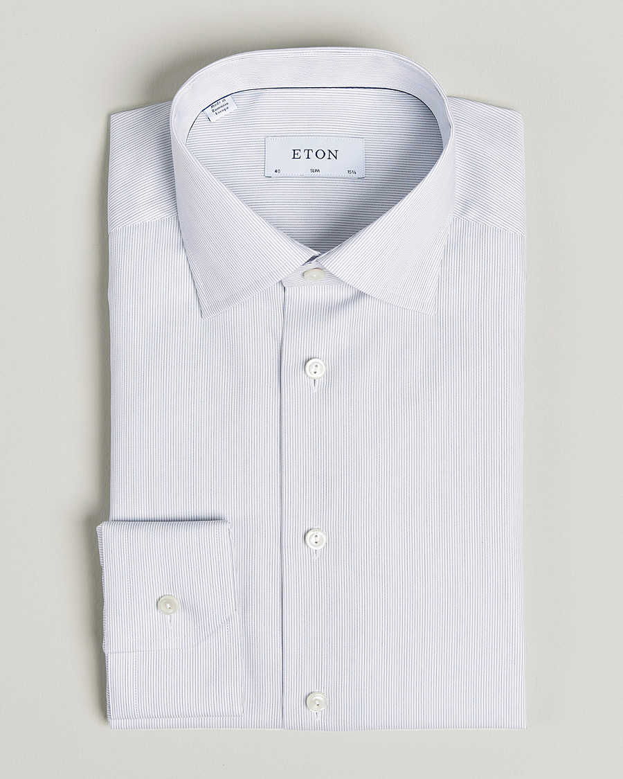 Herre | Skjorter | Eton | Hairline Striped Slim Twill Shirt Navy Blue