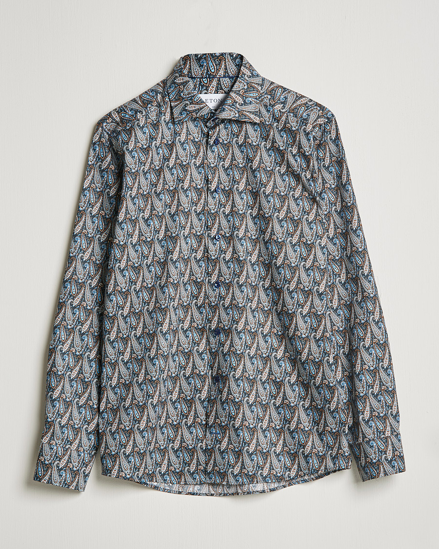 Herre | Skjorter | Eton | Paisley Signature Twill Slim Shirt Navy Blue