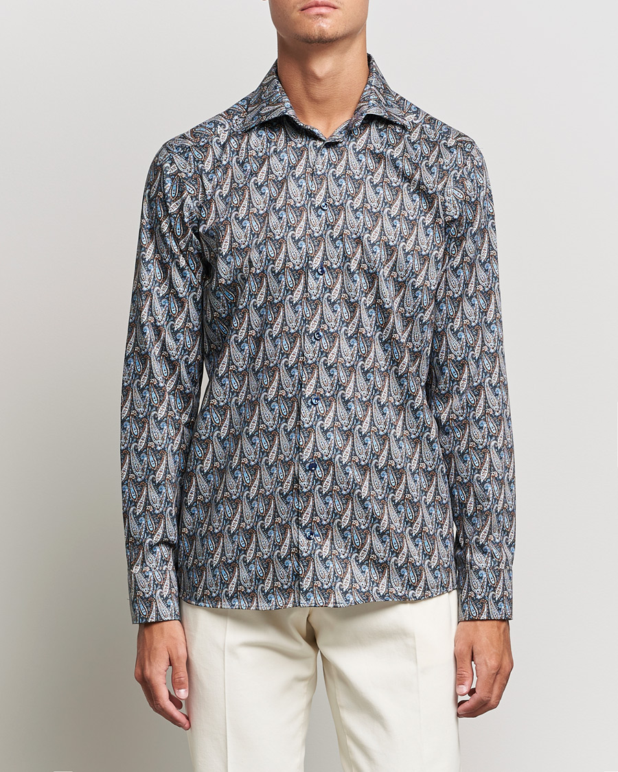 Herre | Skjorter | Eton | Paisley Signature Twill Slim Shirt Navy Blue