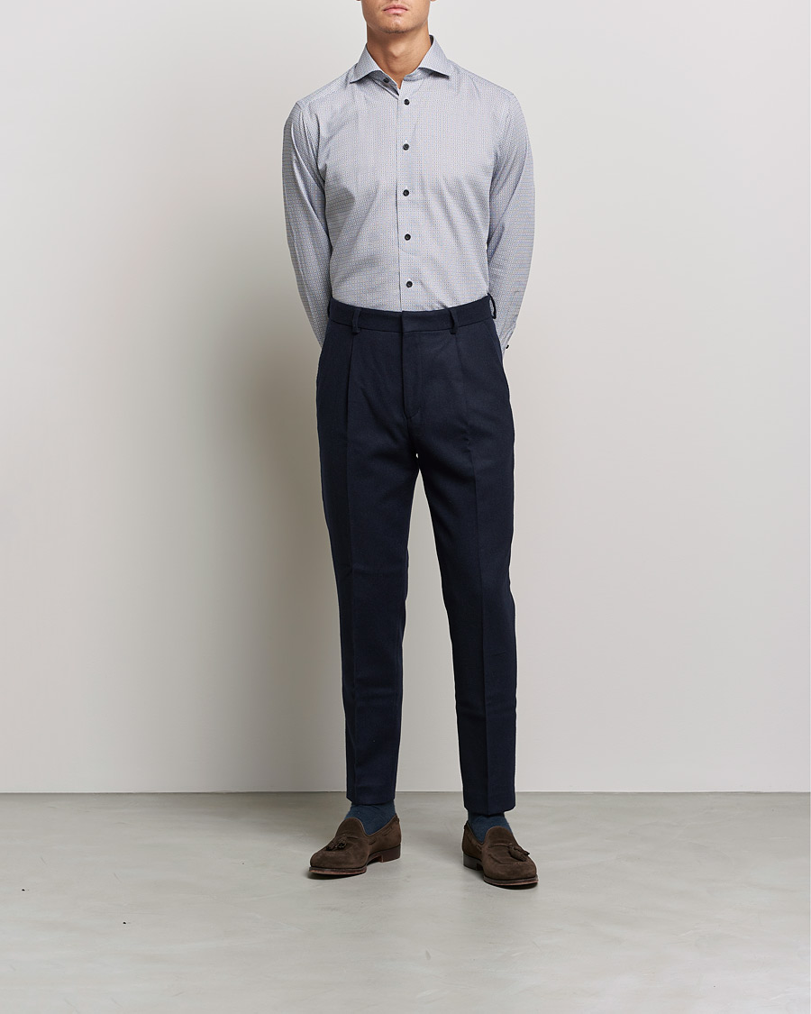 Herre | Businesskjorter | Eton | Floral Print Cotton Tencel Flannel Shirt Navy