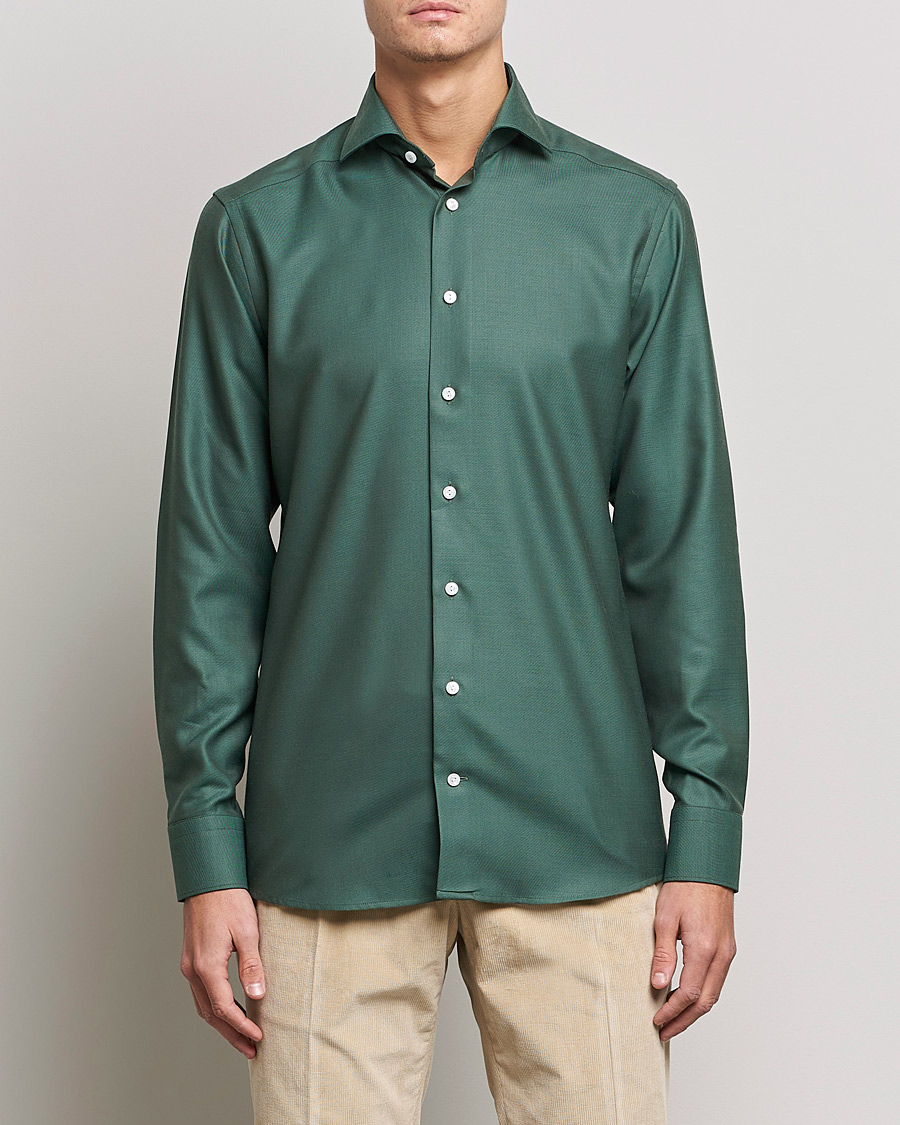 Herre | Skjorter | Eton | Merino Wool Shirt Olive
