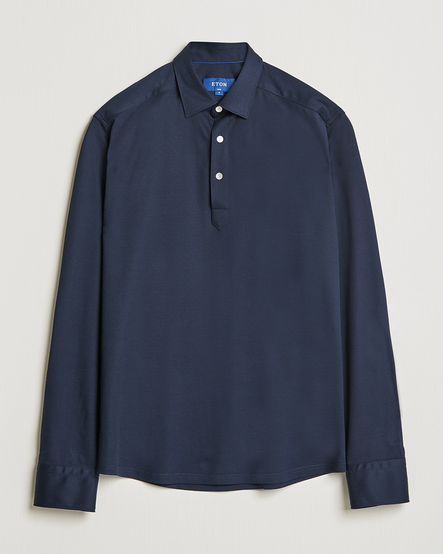 Herre | Gensere | Eton | Slim Fit Cotton Piqué Popover Shirt Navy