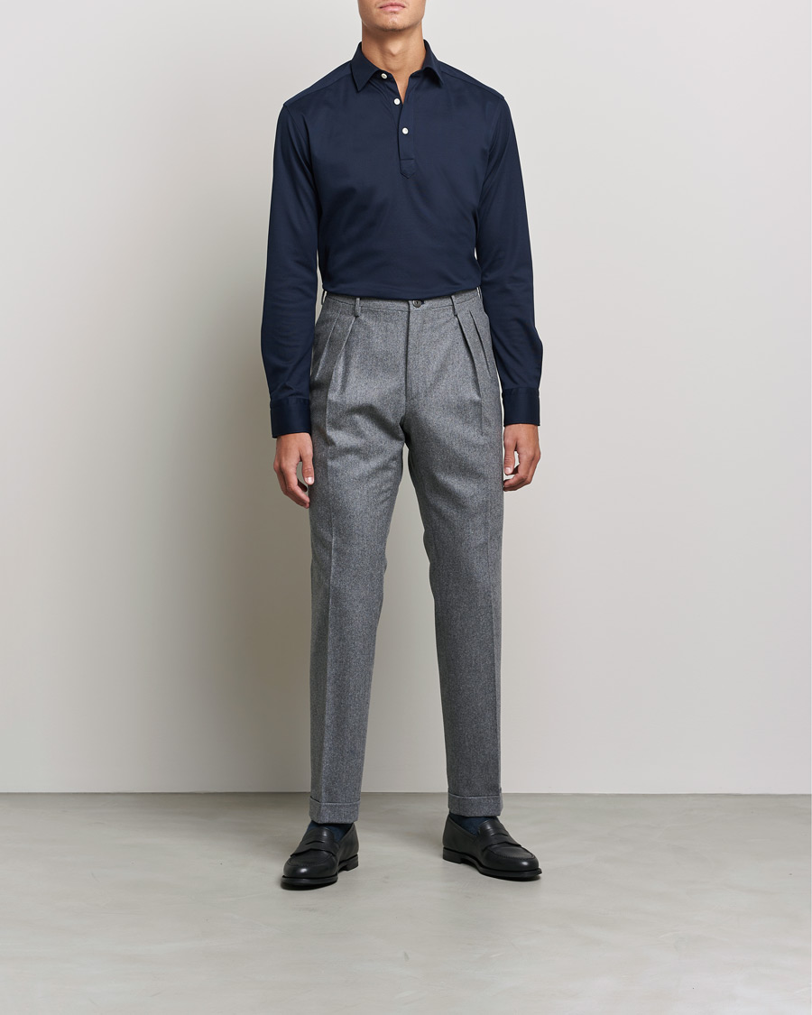 Herre | Gensere | Eton | Slim Fit Cotton Piqué Popover Shirt Navy