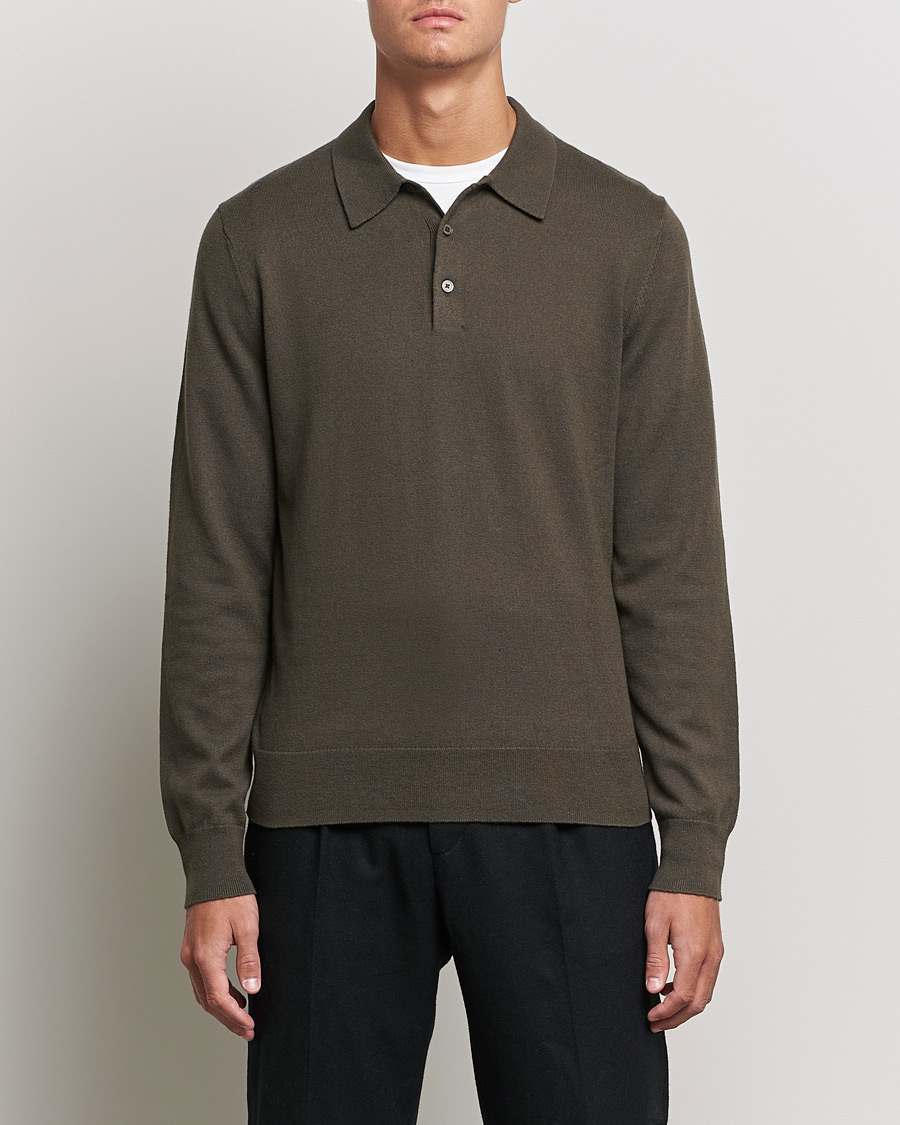 Herre |  | Filippa K | Cotton Merino Knitted Poloshirt Dark Forest Green