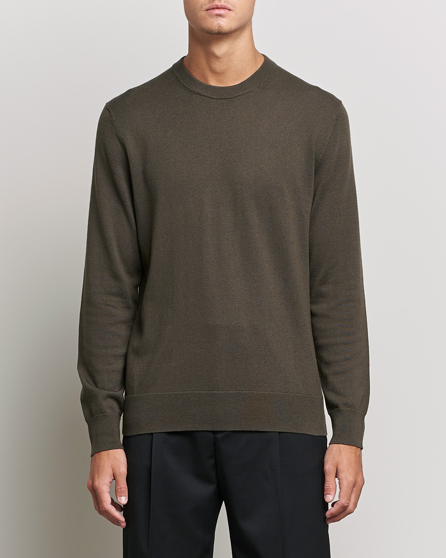 Herre | Pullovers rund hals | Filippa K | Cotton Merion Sweater Dark Forest Green