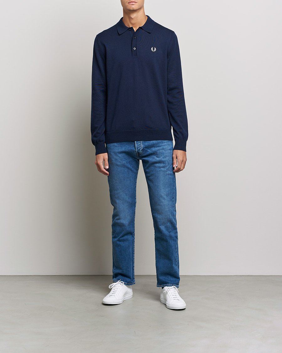 Herre |  | Fred Perry | Long Sleeve Knitted Shirt Navy
