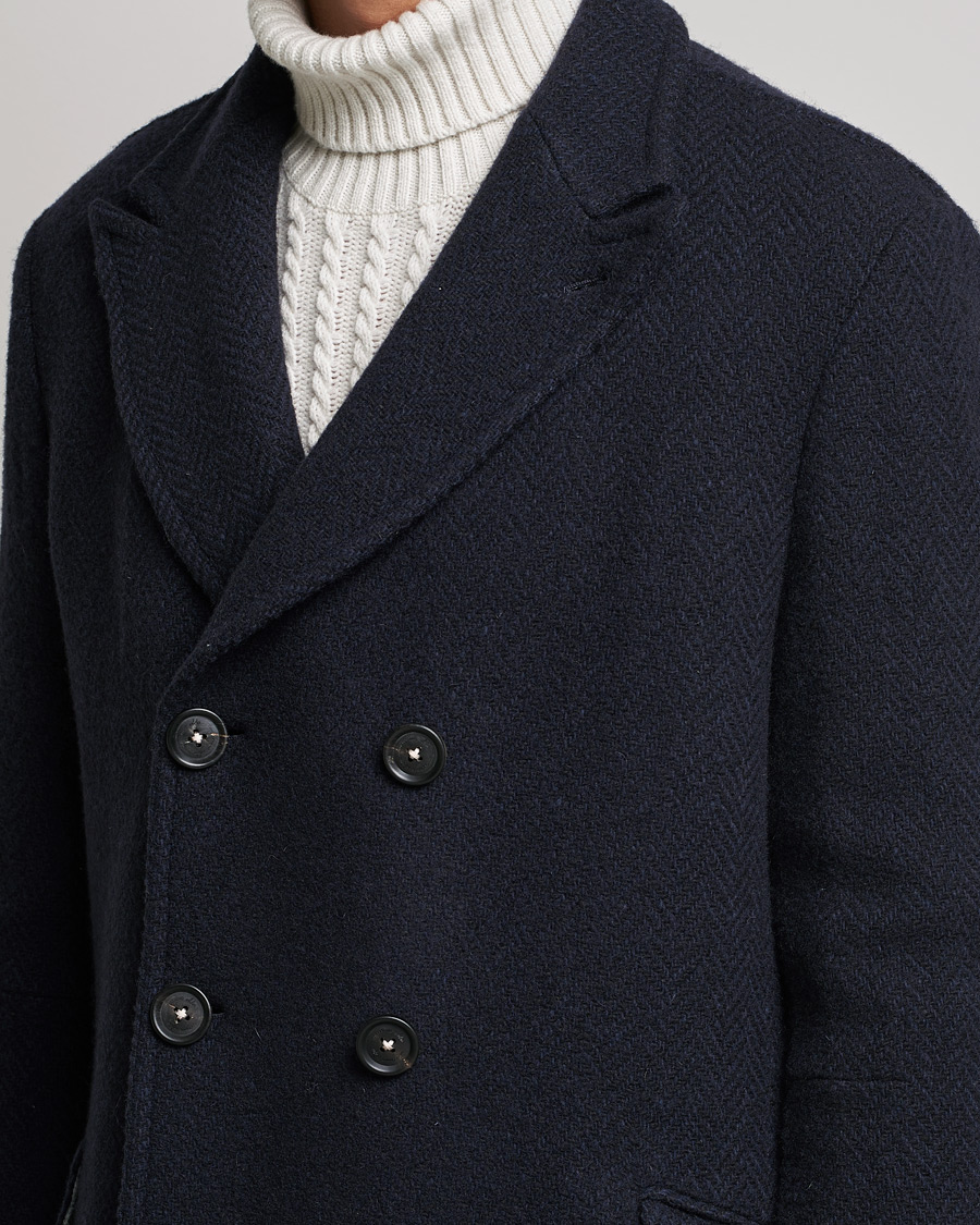 Herre | Jakker | Massimo Alba | Oversize Wool Herringbone Coat Dark Navy