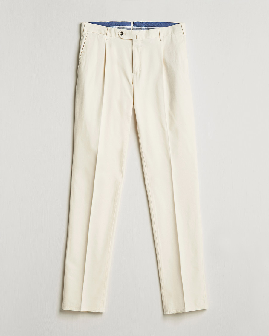 Herre | Bukser | PT01 | Slim Fit Pleated Cotton Stretch Chinos Off White