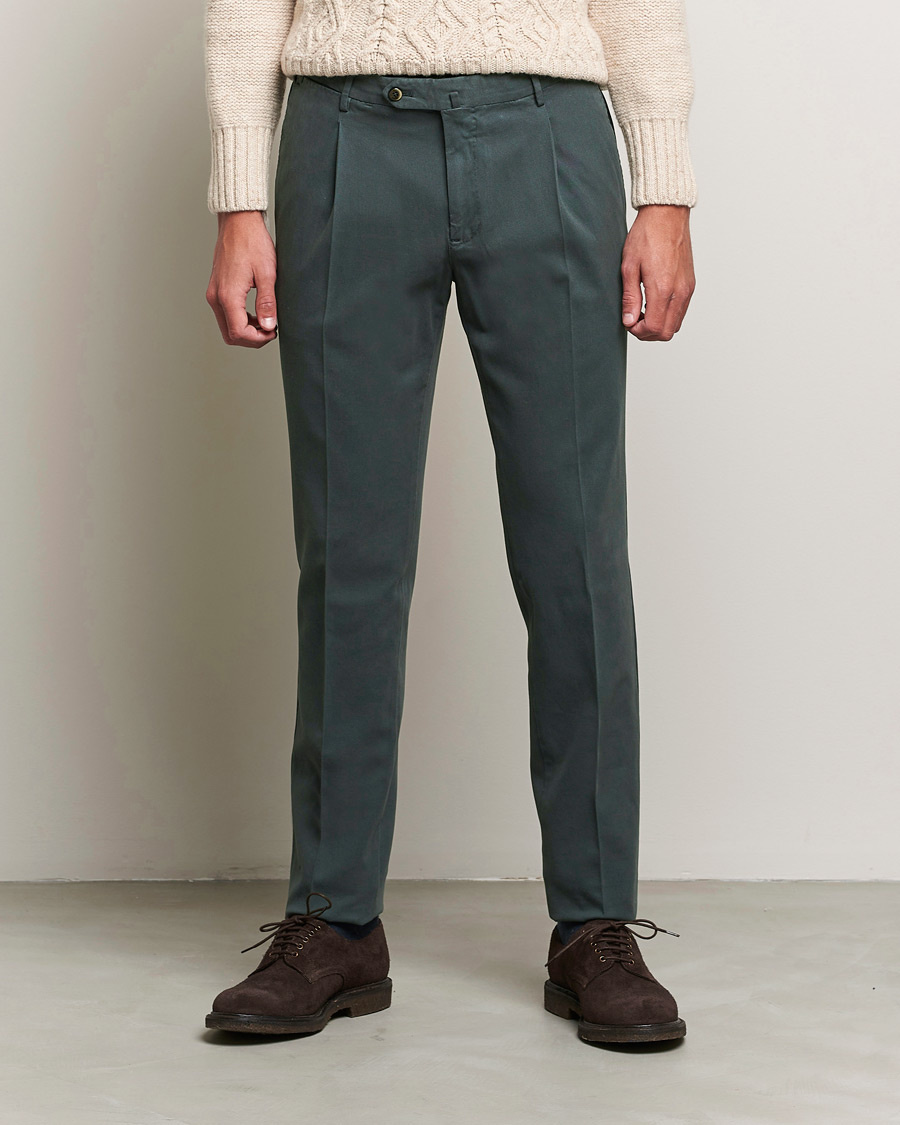 Herre | Bukser | PT01 | Slim Fit Pleated Cotton Stretch Chinos Dark Grey