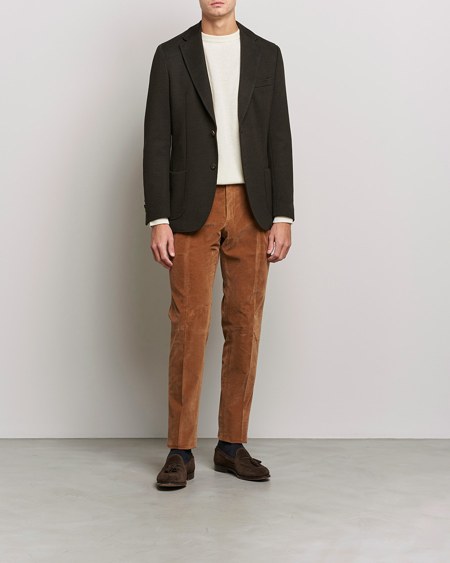 Herre |  | PT01 | Slim Fit Pleated Corduroy Trousers Caramel