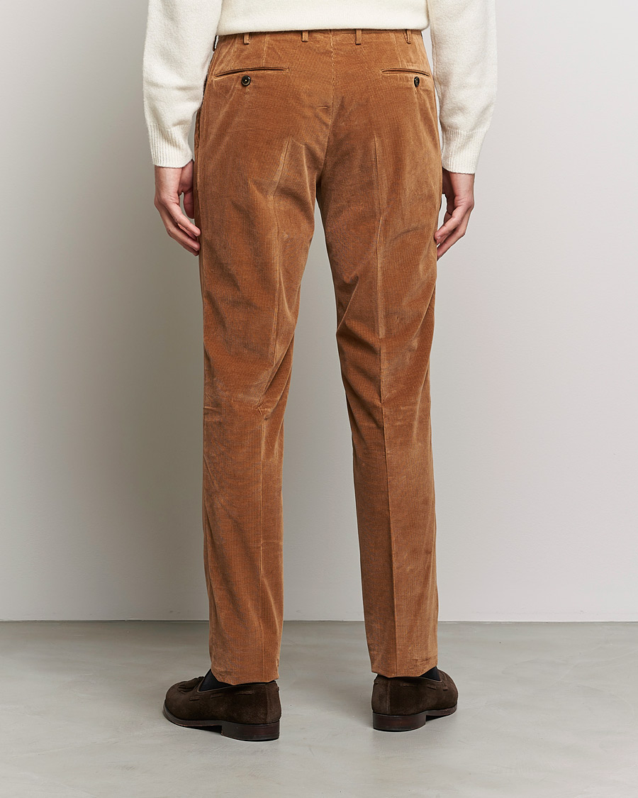 Herre | Bukser | PT01 | Slim Fit Pleated Corduroy Trousers Caramel