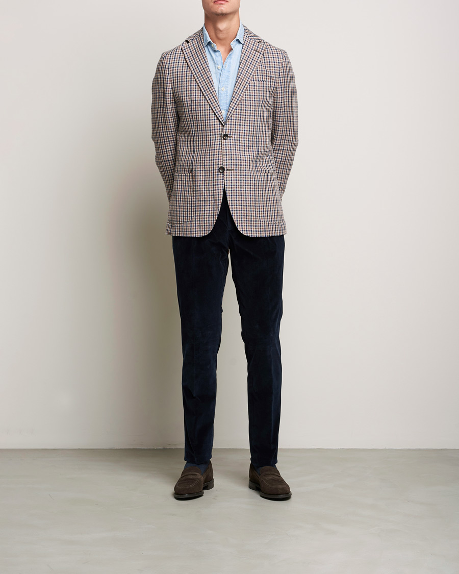 Herre | Bukser | PT01 | Slim Fit Pleated Corduroy Trousers Navy