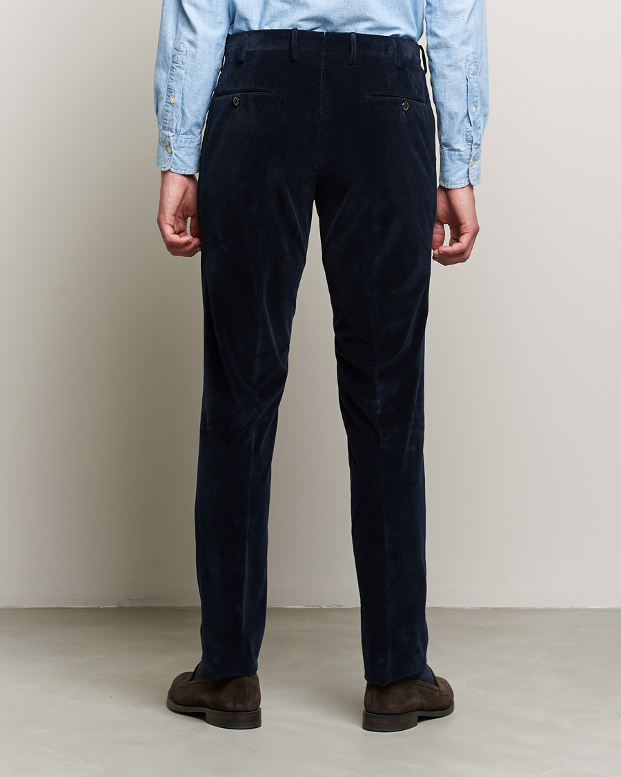 Herre | Bukser | PT01 | Slim Fit Pleated Corduroy Trousers Navy