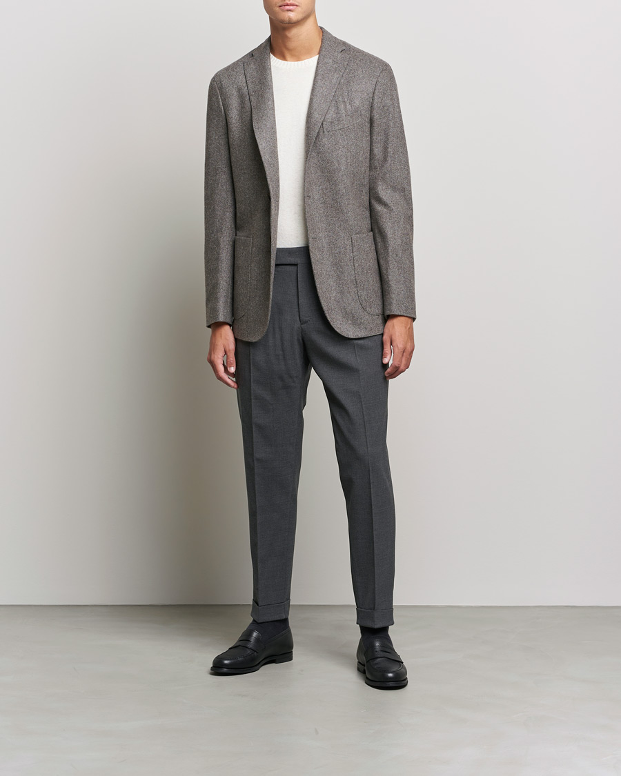 Herre |  | PT01 | Slim Fit Pleated Wool Trousers Dark Grey