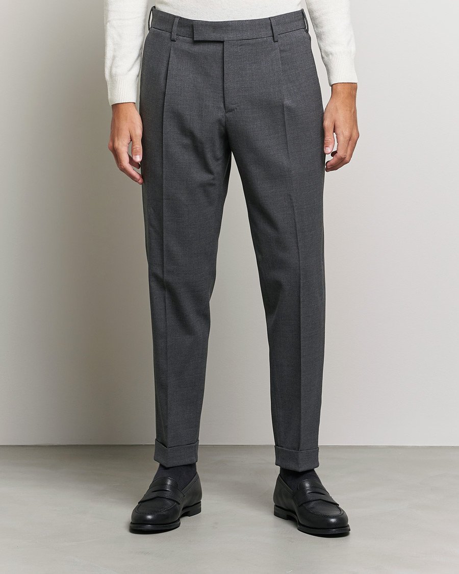 Herre | PT01 | PT01 | Slim Fit Pleated Wool Trousers Dark Grey
