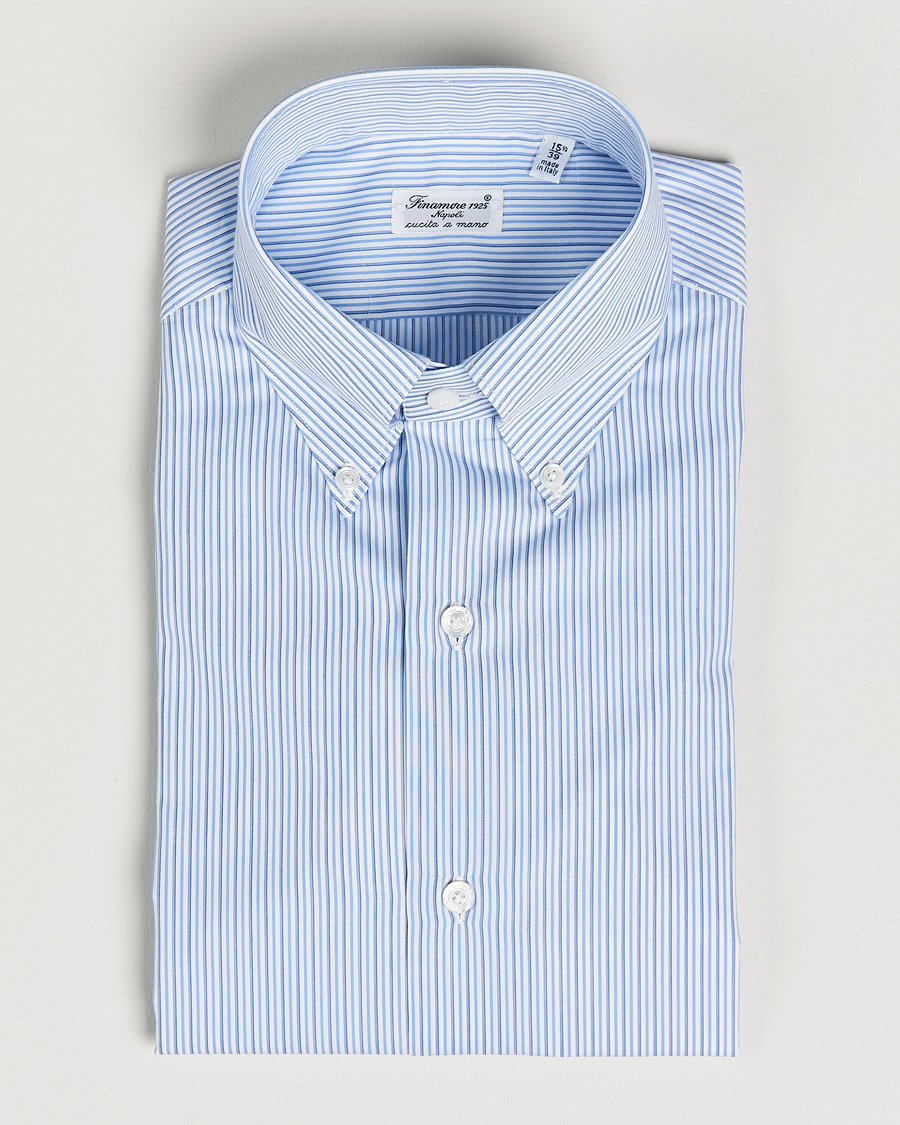 Herre |  | Finamore Napoli | Milano Slim Button Down Shirt Light Blue Stripe