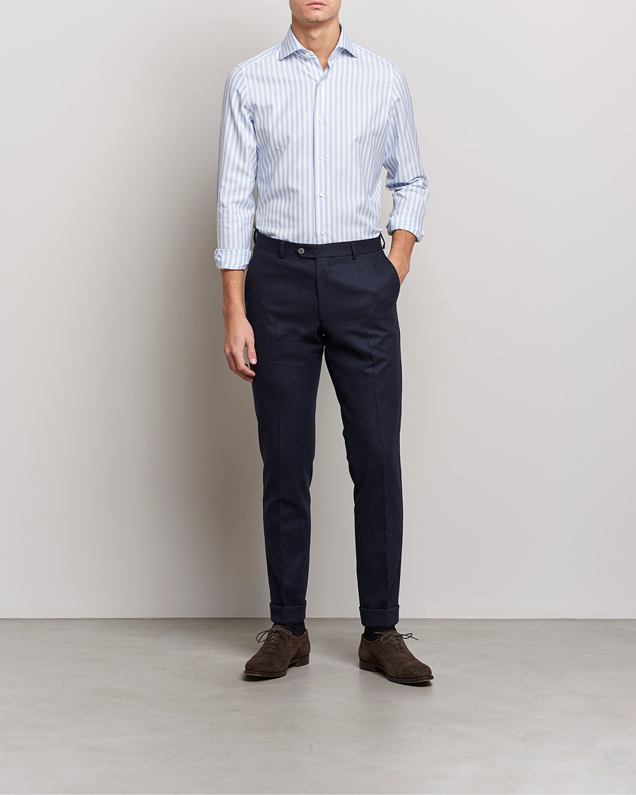 Herre | Businesskjorter | Finamore Napoli | Milano Slim Comfort Shirt Light Blue Stripe