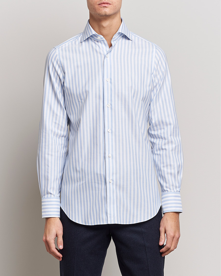 Herre | Skjorter | Finamore Napoli | Milano Slim Comfort Shirt Light Blue Stripe