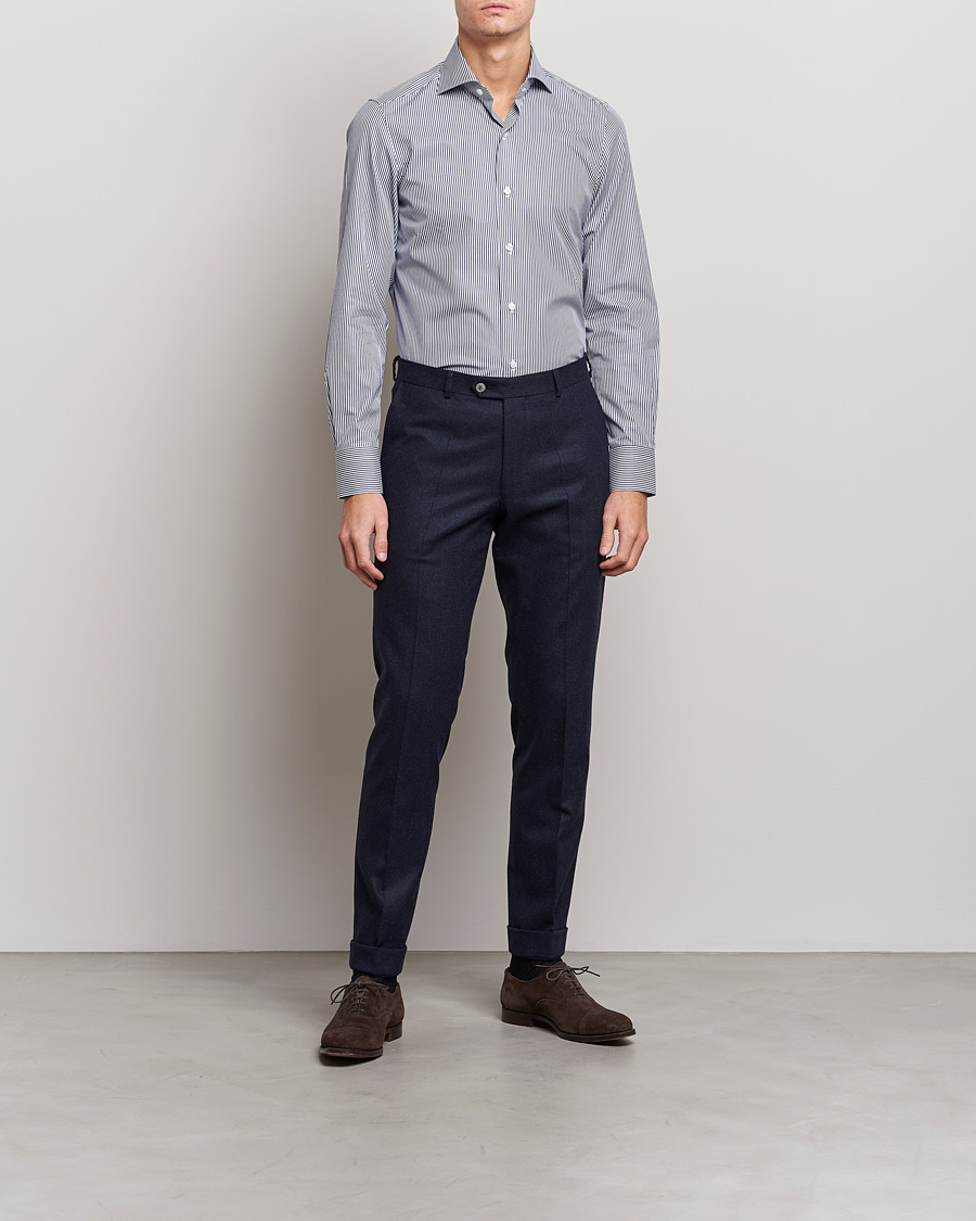 Herre | Skjorter | Finamore Napoli | Milano Slim Dress Shirt Light Blue Stripe