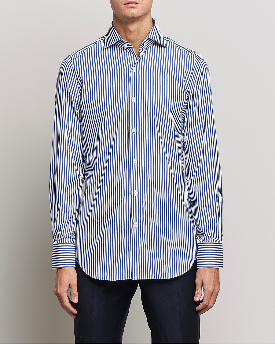 Herre |  | Finamore Napoli | Milano Slim Dress Shirt Blue Stripe