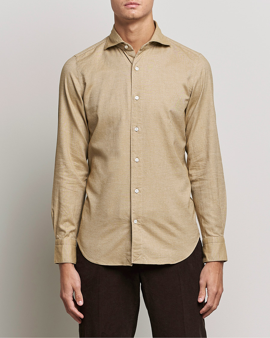 Herre | Flanellskjorter | Finamore Napoli | Tokyo Slim Flannel Shirt Beige