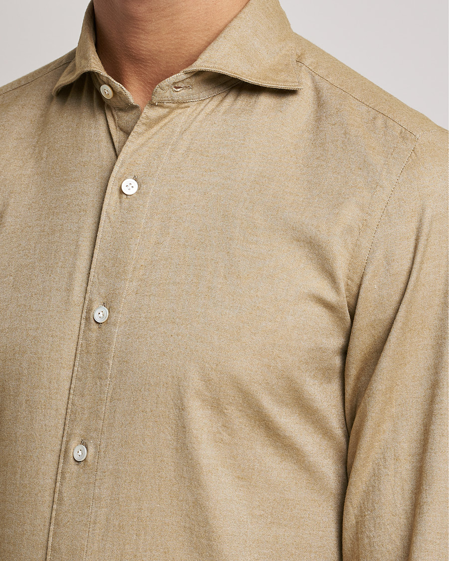 Herre | Skjorter | Finamore Napoli | Tokyo Slim Flannel Shirt Beige