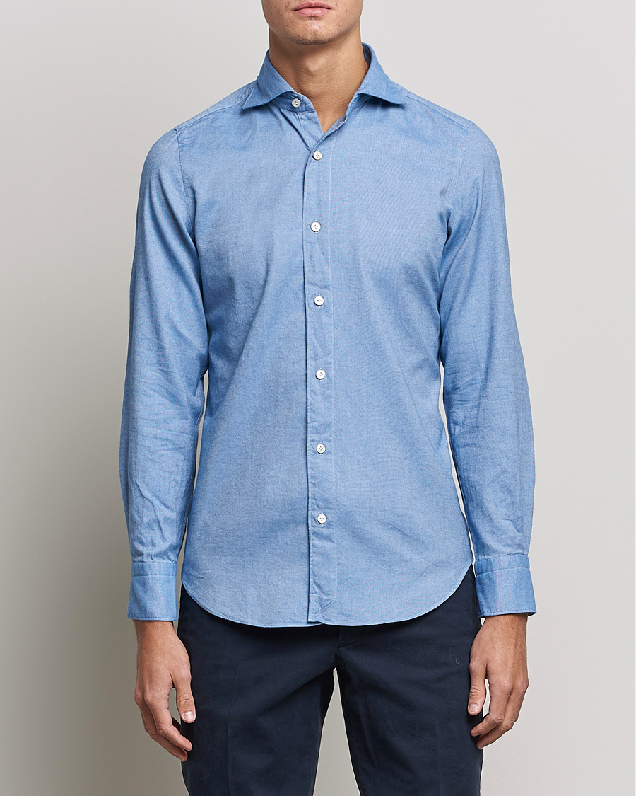 Herre | Flanellskjorter | Finamore Napoli | Tokyo Slim Flannel Shirt Light Blue