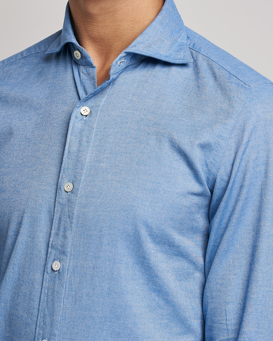 Herre | Skjorter | Finamore Napoli | Tokyo Slim Flannel Shirt Light Blue