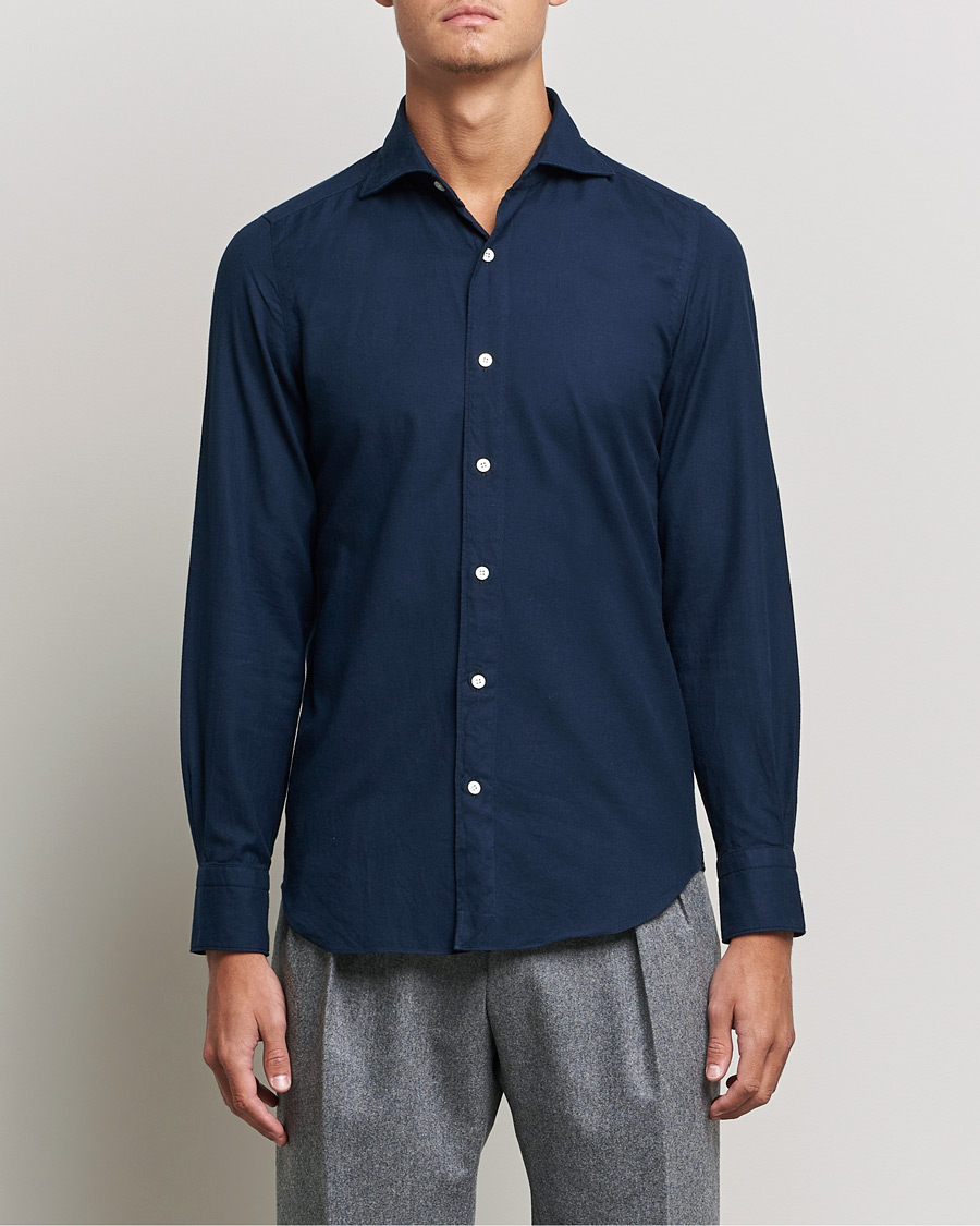 Herre |  | Finamore Napoli | Tokyo Slim Flannel Shirt Navy