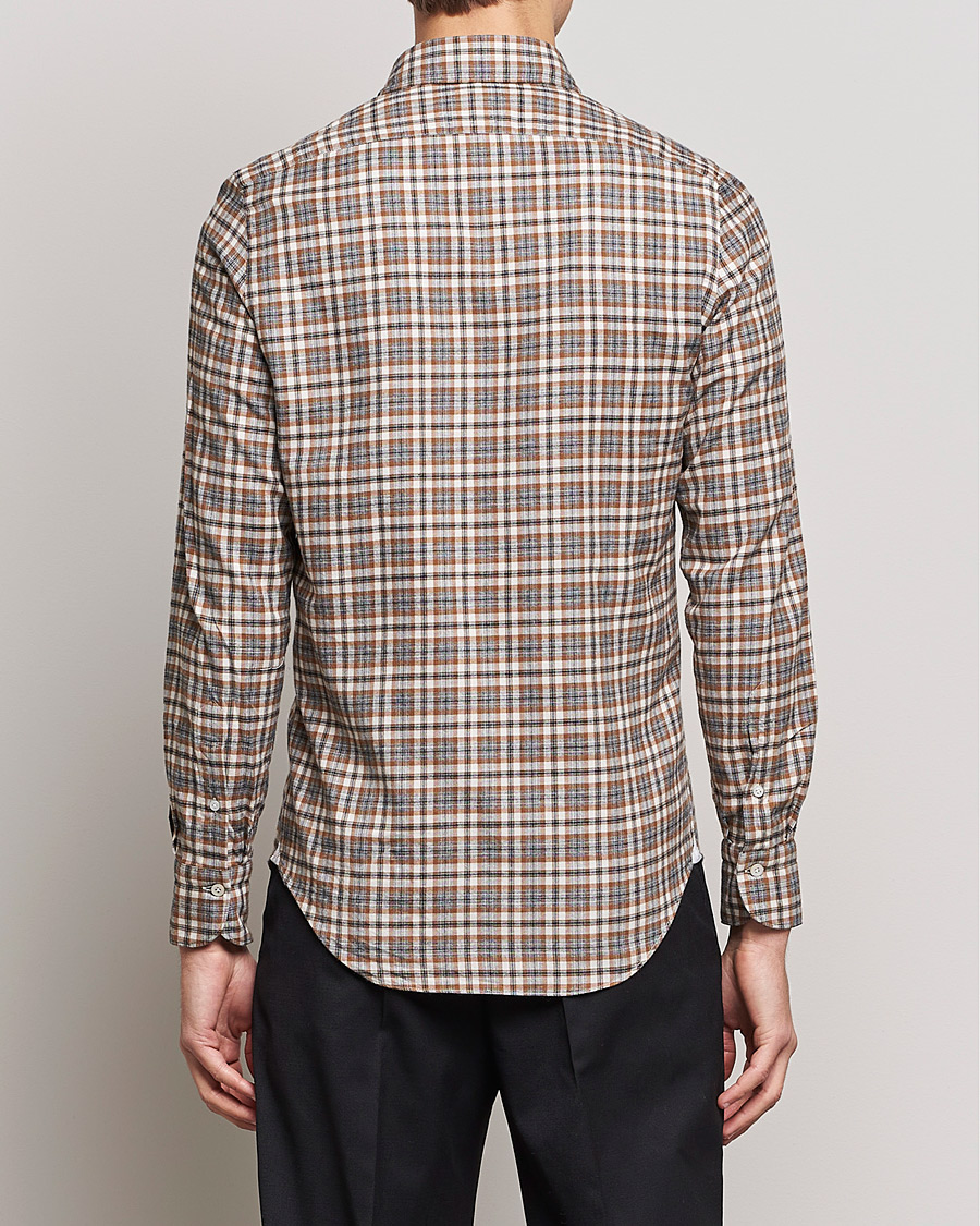 Herre | Skjorter | Finamore Napoli | Tokyo Slim Light Flannel Shirt Brown Check