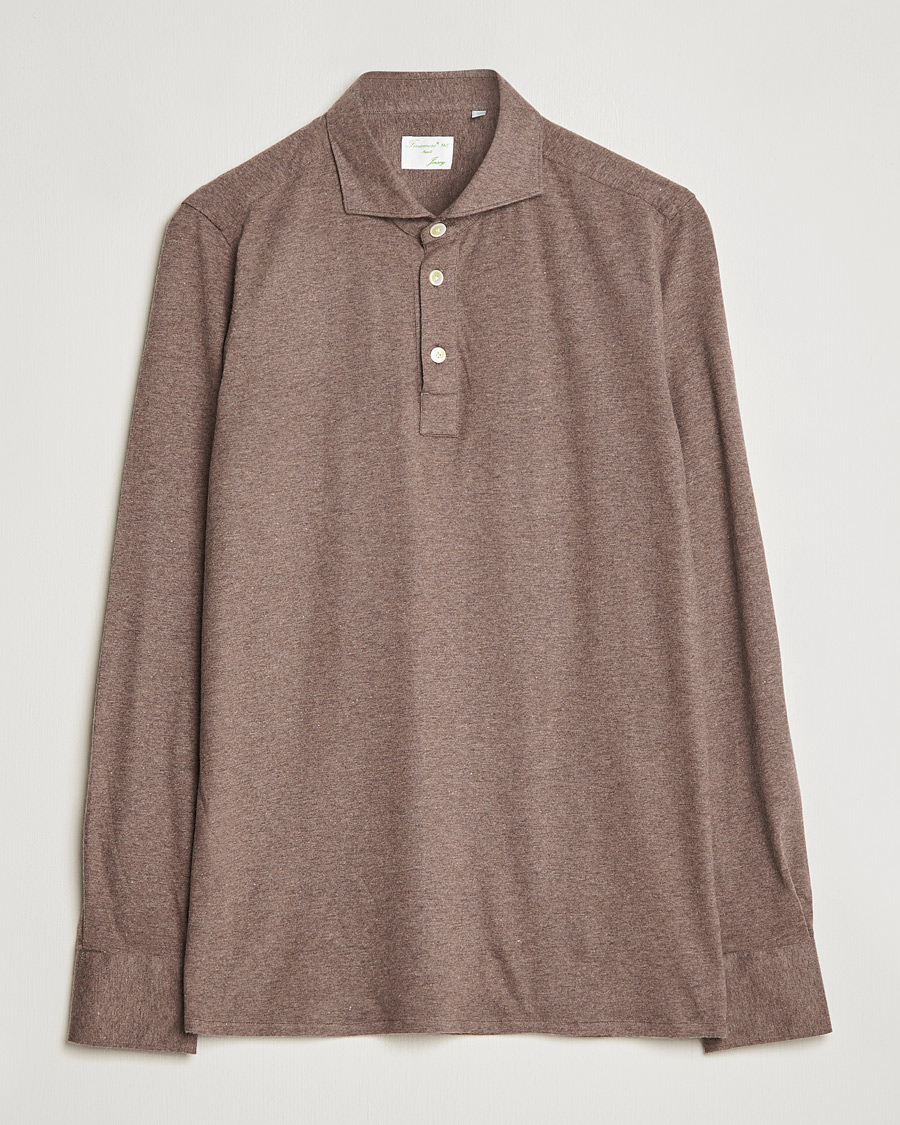 Herre | Gensere | Finamore Napoli | Orlando Cashmere Blend Long Sleeve Polo Brown