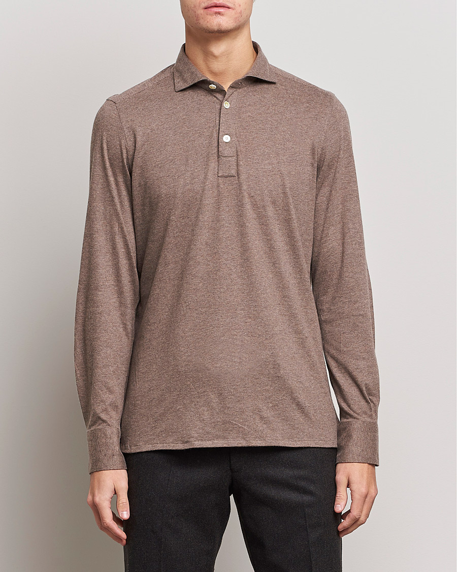 Herre | Gensere | Finamore Napoli | Orlando Cashmere Blend Long Sleeve Polo Brown