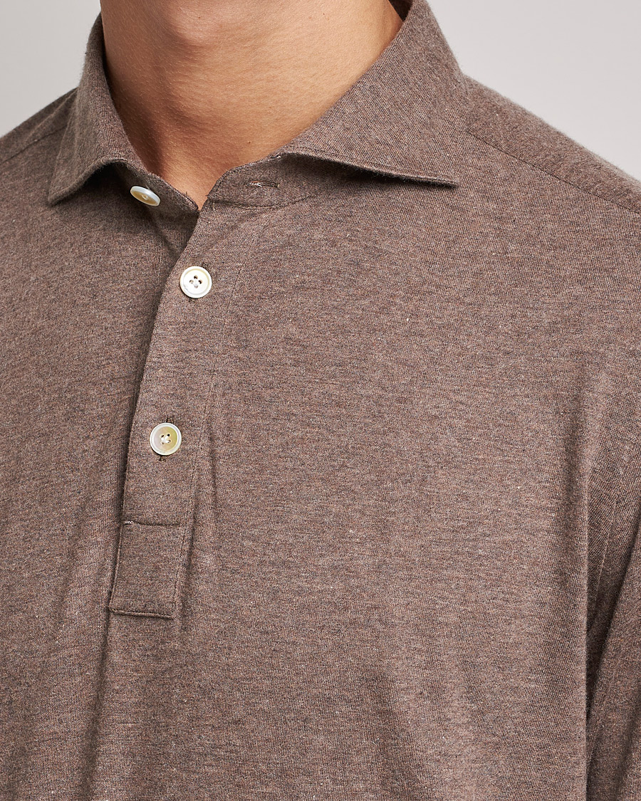 Herre | Gensere | Finamore Napoli | Orlando Cashmere Blend Long Sleeve Polo Brown