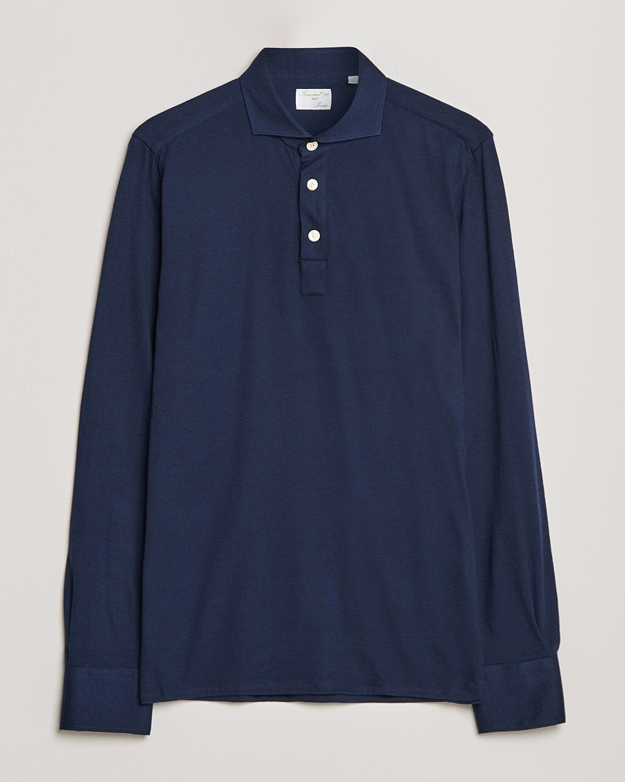 Herre | Gensere | Finamore Napoli | Orlando Cashmere Blend Long Sleeve Polo Navy