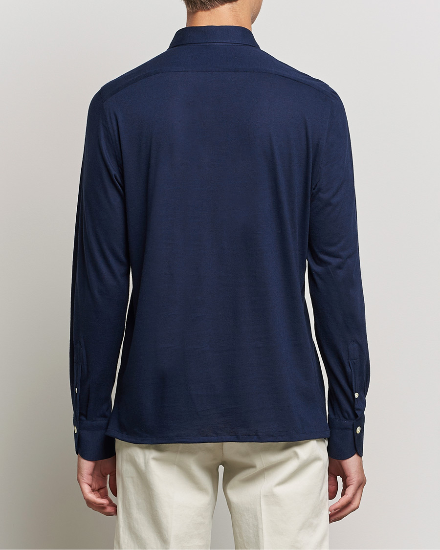Herre | Gensere | Finamore Napoli | Orlando Cashmere Blend Long Sleeve Polo Navy