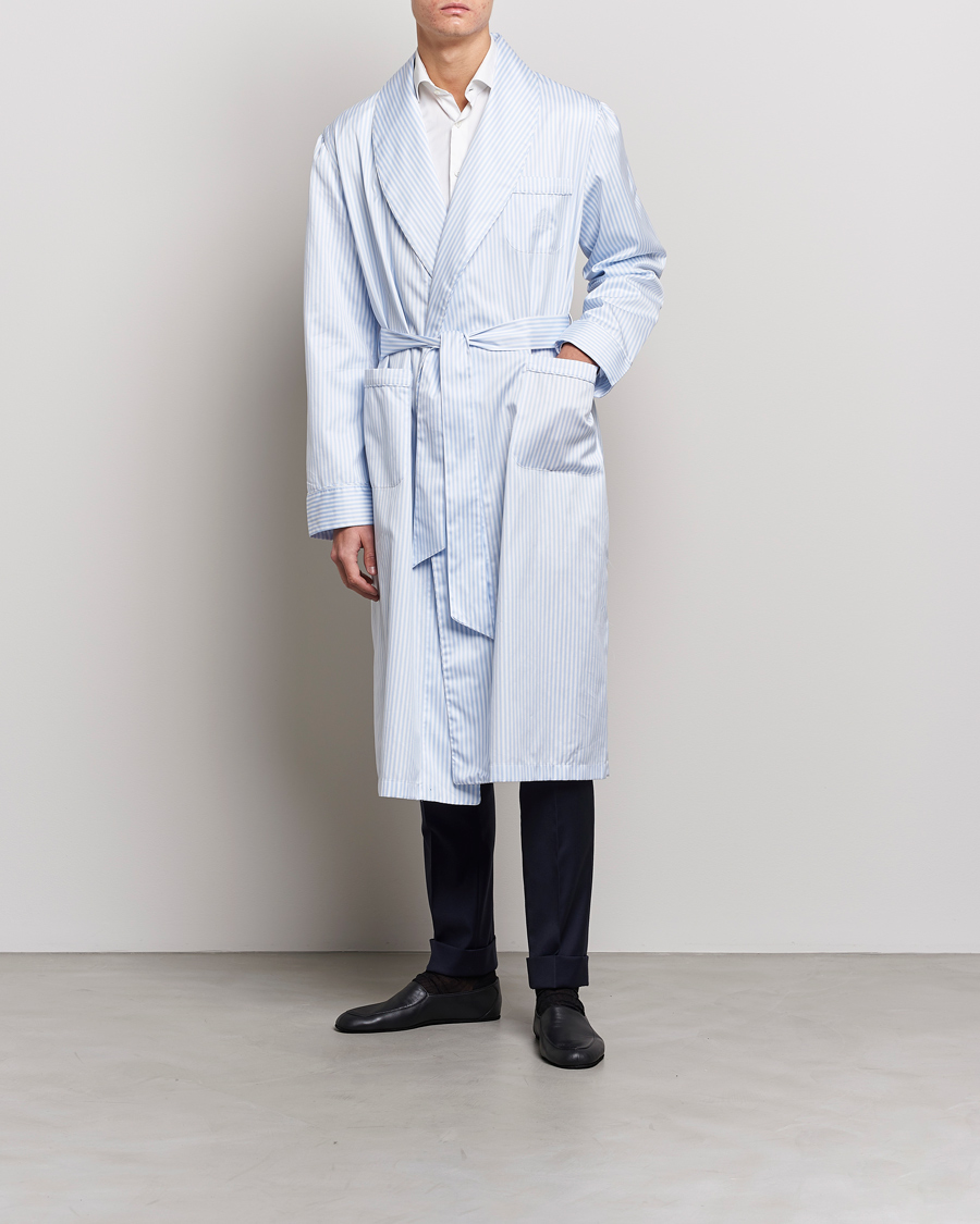 Herre | Pyjamaser og badekåper | Finamore Napoli | Levante Popeline Robe Light Blue Stripe