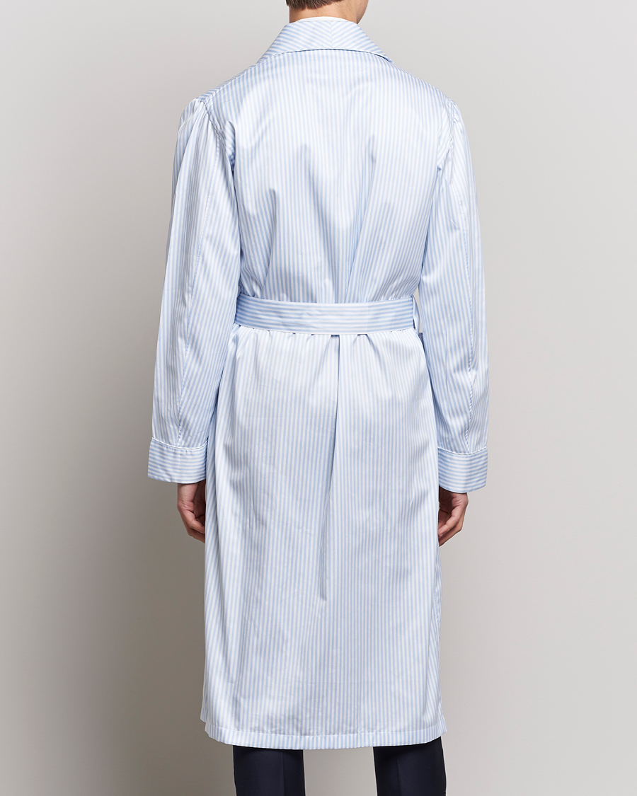 Herre | Pyjamaser og badekåper | Finamore Napoli | Levante Popeline Robe Light Blue Stripe