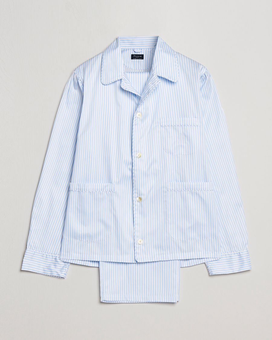 Herre | Pyjamaser og badekåper | Finamore Napoli | Ponente Popeline Pyjamas Light Blue Stripe