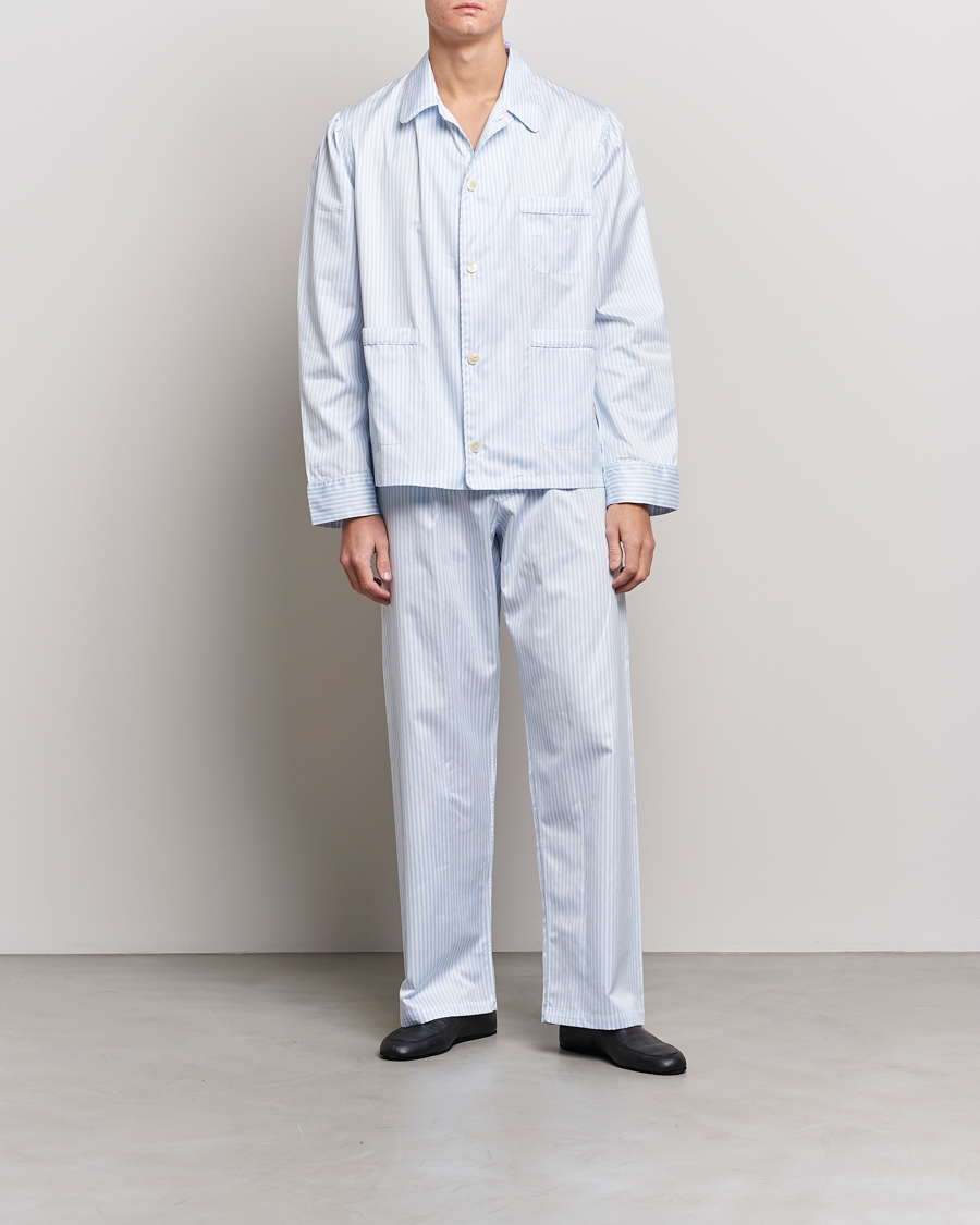Herre | Pyjamaser og badekåper | Finamore Napoli | Ponente Popeline Pyjamas Light Blue Stripe