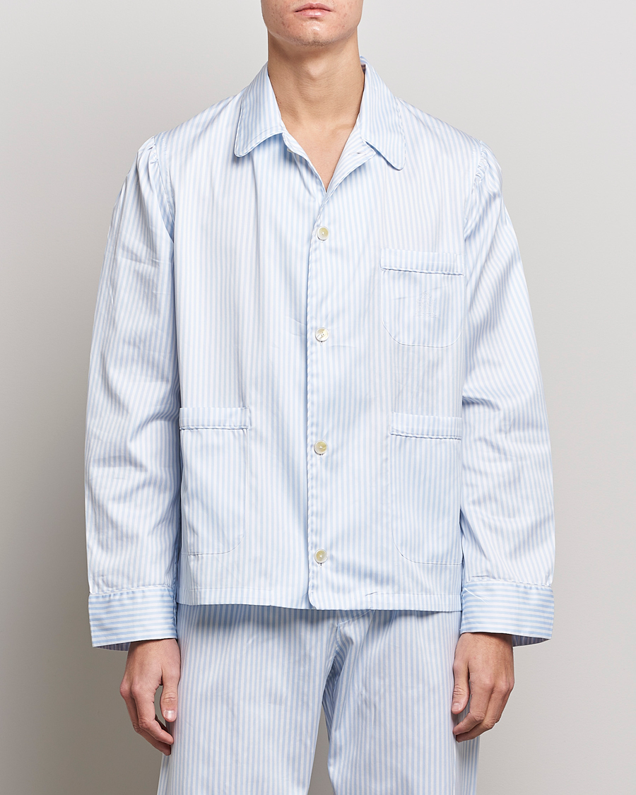 Herre | Pyjamaser & Badekåper | Finamore Napoli | Ponente Popeline Pyjamas Light Blue Stripe